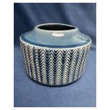 Blue Ceramic Vase with Chevron Design