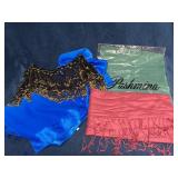 Two Pashminas, Blue Scarf, and Beaded Yoke