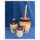 Stoneware Crock and Miniature Jug Set with Wood Da