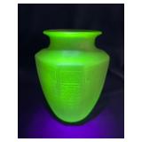 Uranium Glass Vase with Etched Design