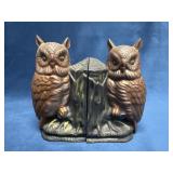 Ceramic Owl Bookends with Wood Stump Design