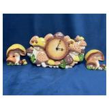 Mushroom-Themed Ceramic Clock and Bookends Set