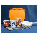 Kitchenware Lot with Mugs, Glass, Bowl, Spoon, and