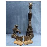 Black Home Decor Lot with Lamp, Statue, and Booken