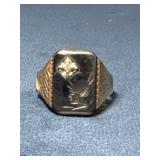 10K Gold Ring with Carved Stone and Diamond Accent