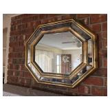 Octagonal Mirror with Gilded Frame and Beveled Edg