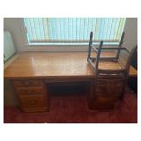 Wooden Office Desk and Chair Set with Floral Uphol