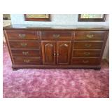 Wooden Dresser With Double Mirrors and Brass Pulls