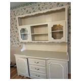 Cream-Colored Wooden Hutch with Glass Cabinet Door