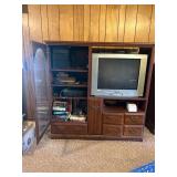 Wood Entertainment Center With Glass Door and Stor