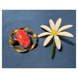 Two Sondor Co Vintage Pins with Floral Designs