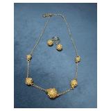 Gold-Toned Necklace and Earring Set with Crystal A