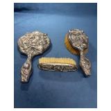 Vanity Silver Plate Mirror and Brush Set with Ster