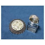 Two Sterling Silver Pieces: Ring with Gold Overlay