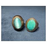 Two Sterling Silver Rings with Gemstone Insets