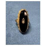 14K Gold Ring with Onyx and Diamond Accent, Size 5