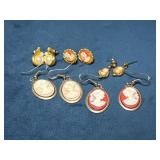 Vintage Cameo and Pearl Earrings Set