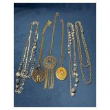 Six Long Vintage Necklaces in Mixed Finishes