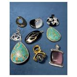 Nine Assorted Pendants in Mixed Materials