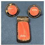 Sterling Silver and Stone Pendant and Earrings Set