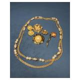 Vintage Faux Pearl Jewelry Set with Brooches and N