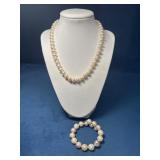 Pearl Necklace and Bracelet Set