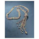 Long Multi-Strand Beaded Necklace with Knot and Ta
