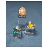 Three Silver Rings with Various Stones