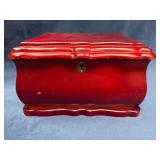 Red Wood Jewelry Box with Hinged Lid and Keyhole