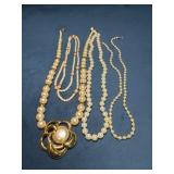 Four Vintage Faux Pearl Necklaces With Goldtone Ac