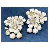 Vintage Coro Clip Earrings with Floral Design