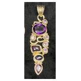 Gold Pendant with Amethyst and Gemstone Accents