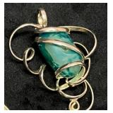 Wire-Wrapped Green Stone Pendant Necklace