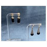 Two Sets of Sterling Silver and Onyx Earrings
