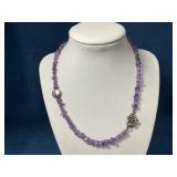 Amethyst Necklace with Pearl and Flower Clasp