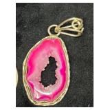 Gold-Tone Pink Agate Slice Pendant