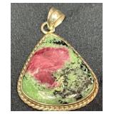 Triangular Ruby Zoisite Pendant with Gold-Tone Fra