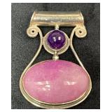 Sterling Silver Pendant with Pink and Purple Kunzi