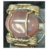 Unmarked Ring With Pink Stone and Metal Wire Detai