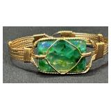 Gold Wire Bracelet With Iridescent Green Dichroic