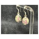Sterling Silver Oval Earrings with Rhodonite