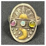 925 Silver Ring With Multicolor Gemstones size 7.5