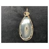 Wire-Wrapped Geode Pendant in Silver-Tone Setting