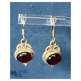 Sterling Cabochon Garnet Drop Earrings