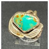 Sterling Silver Turquoise Statement Ring With Leaf