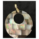 Round Mother-of-Pearl Pendant with Brass Bail