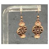 Ornate Rose Gold-Tone Dangle Earrings