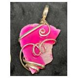 Pink Stone Pendant with Metal Wire Wrap