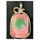 Gold Wire-Wrapped Pink and Green Pendant