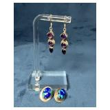 Sterling Silver Drop and Oval Earrings Set